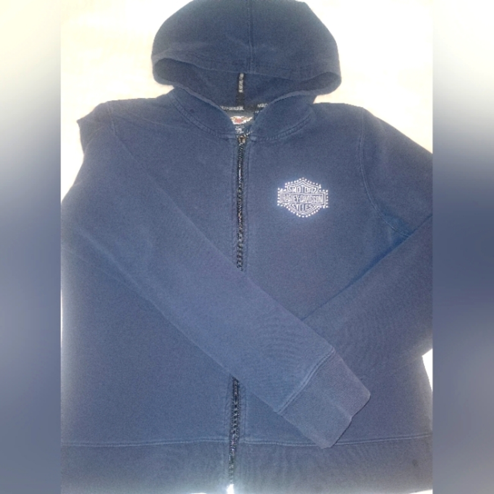 2009 Embelished Harley Davidson Zip Hoodie Med-large Black